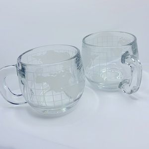 Set of 2 Vintage 1970’s Nestle Nescafé Etched World Globe Glass Mugs
